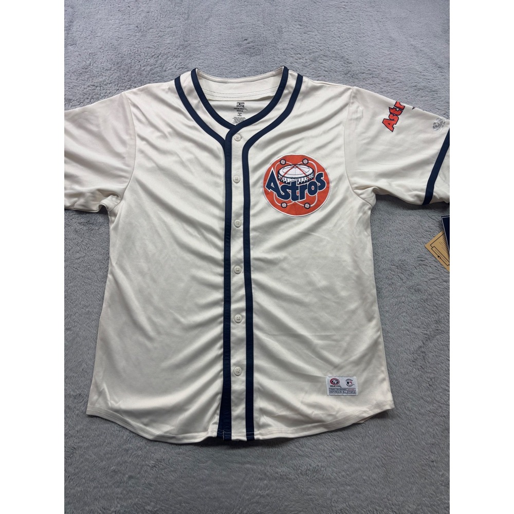 True Fan Houston Astros Cooperstown Collection Baseball Jersey Cream Mens Medium